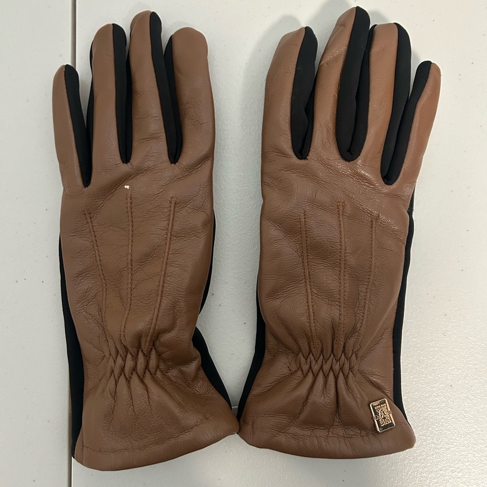 Anne Klein Faux Leather Gloves Brown Black